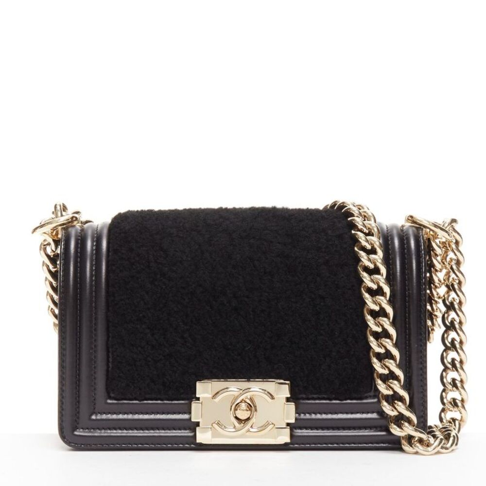 Chanel Boy Small shearling leather gold CC chain flap bag